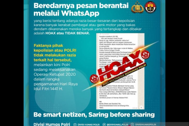 Polda Metro pesan rencana razia besar-besaran hoaks