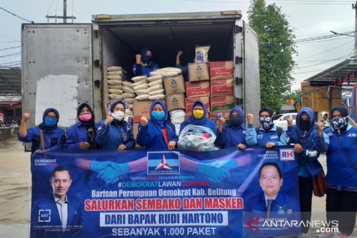 Barisan Perempuan Demokrat Belitung bagikan 1.000 paket sembako dan masker