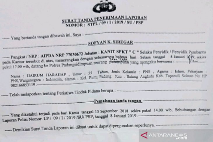 Palsukan Tanda Tangan Asn Tapsel Dilaporkan Mantan Suami Ke Polres Padangsidimpuan Antara News Sumatera Utara