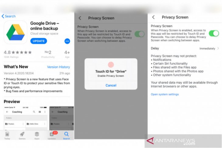 Google Drive menambah perlindungan FaceID dan TouchID