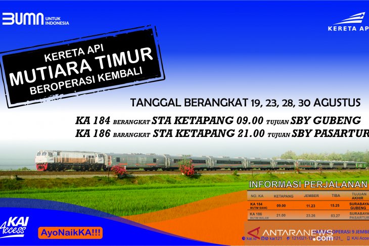 PT KAI Daop Jember kembali operasikan KA Mutiara Timur