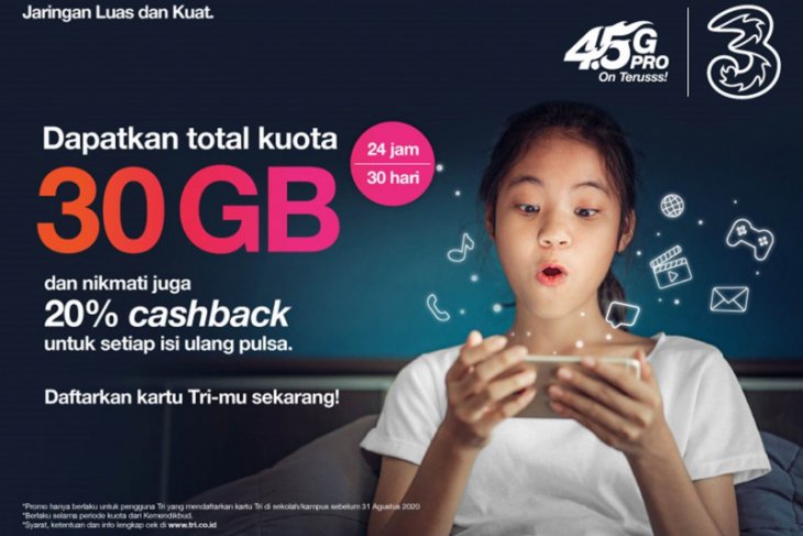 3 berikan kuota 30GB dukung pembelajaran jarak jauh, untuk siswa, guru, mahasiswa dan dosen