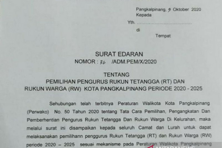 Pemkot Pangkalpinang panggil warga terbaik jadi pengurus RT