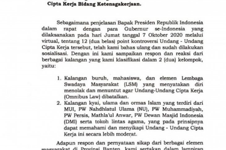 Gubernur Banten Wahidin Halim Sampaikan Aspirasi Masyarakat Terkait Uu Cipta Kerja Antara News Banten