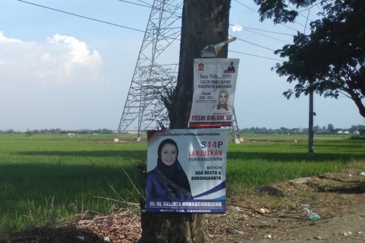 Banyak peraga kampanye di Karawang terpasang di tempat terlarang
