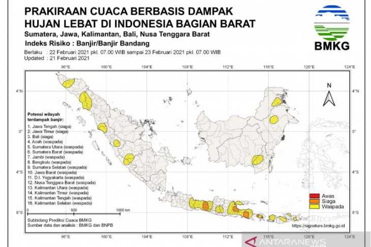 BMKG ingatkan lima provinsi dalam siaga banjir pada 22-23 Februari