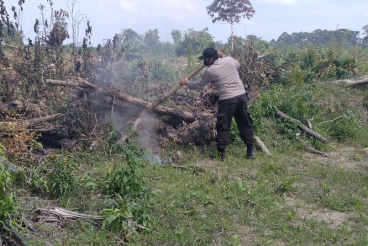Kebakaran lahan di Simpang Terusan, polisi dan tim penanganan Karhutla padamkan api