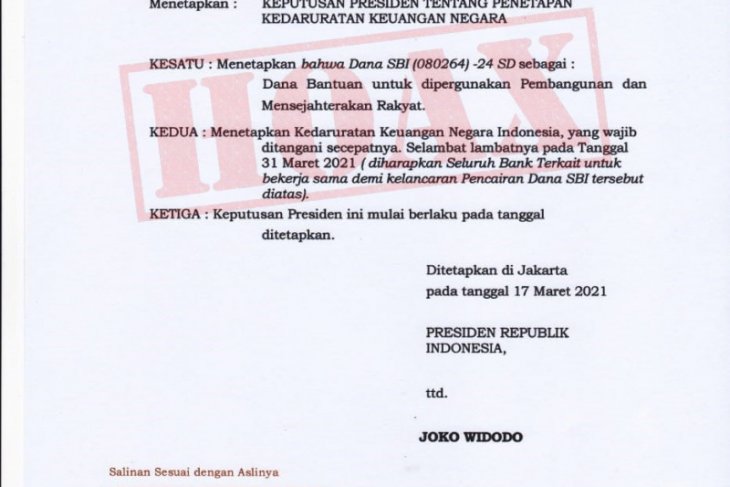 Pemerintah tidak pernah terbitkan Kepres Kedaruratan Keuangan Negara