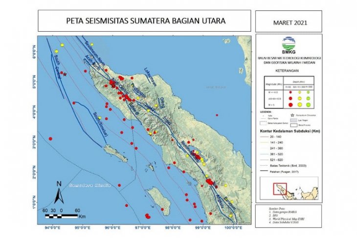 BBMKG catat selama Maret terjadi 131 gempa di Sumut