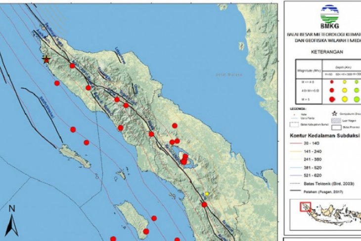 BMKG catat 63 gempa di Sumbagut dalam sepekan terakhir