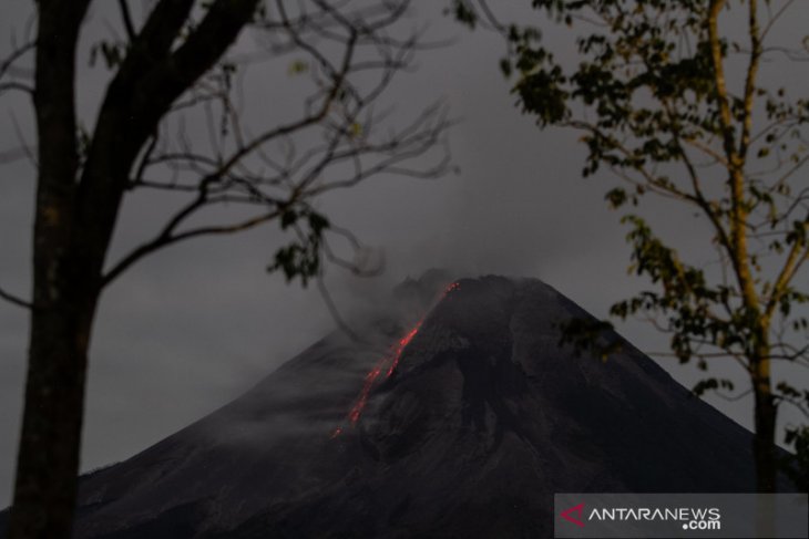 Gunung Merapi meluncurkan awan panas dan lava pijar ke barat daya