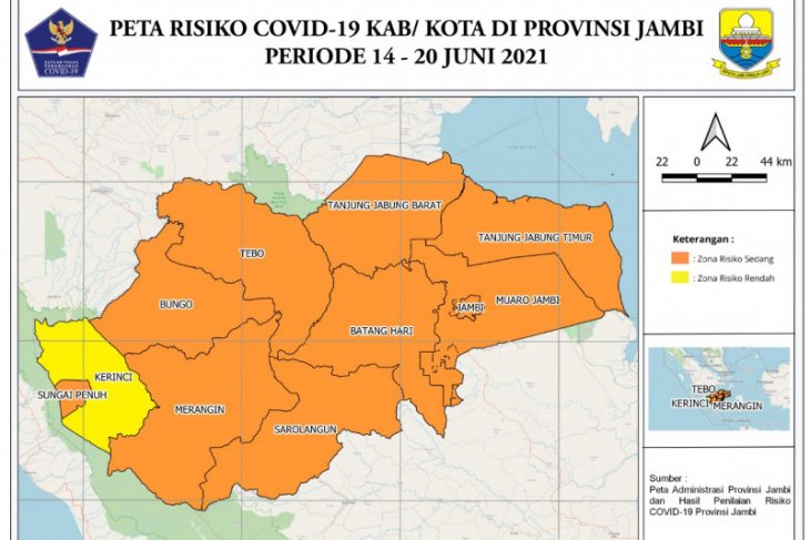 Sepuluh kabupaten/kota di Jambi zona oranye COVID-19