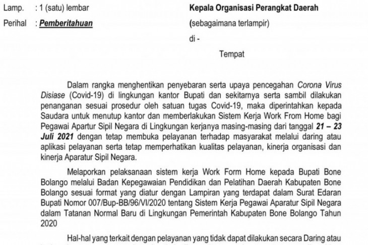 Berlakukan WFH, Kompleks perkantoran Bupati Bone Bolango ditutup sementara