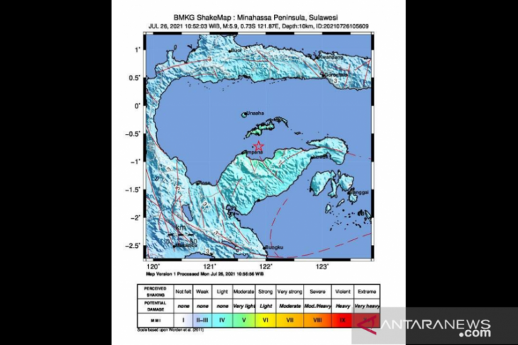 Gempa magnitudo 5,9 guncang wilayah Sulawesi Tengah