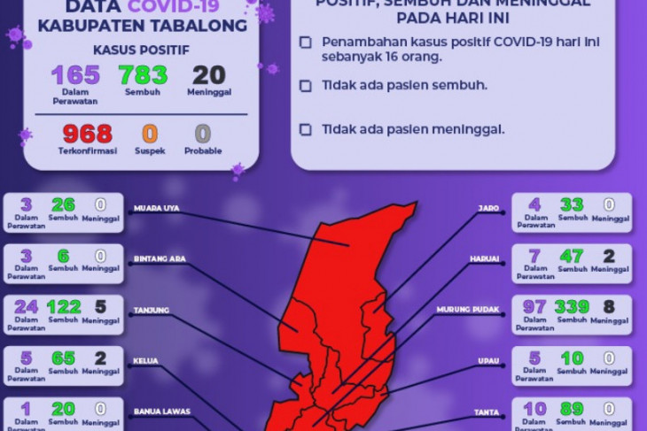 Kasus terkonfirmasi positif COVID-19 di Tabalong 968 orang
