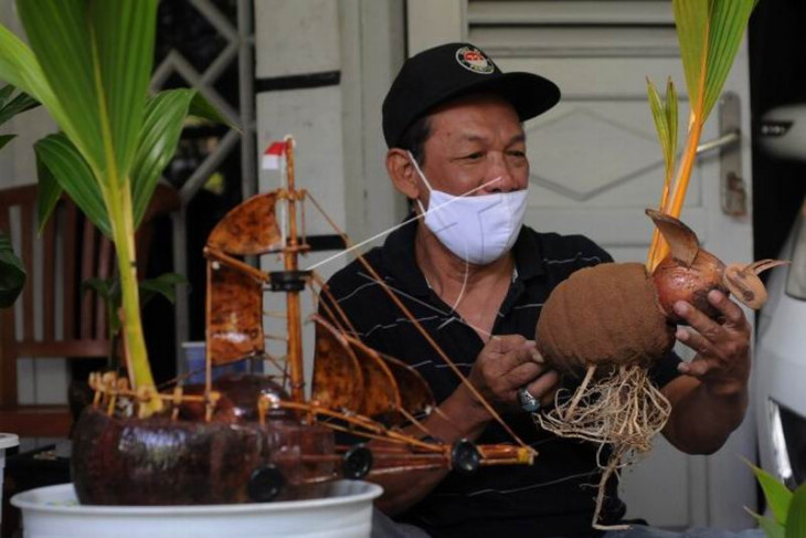 Seni bonsai kelapa ukir