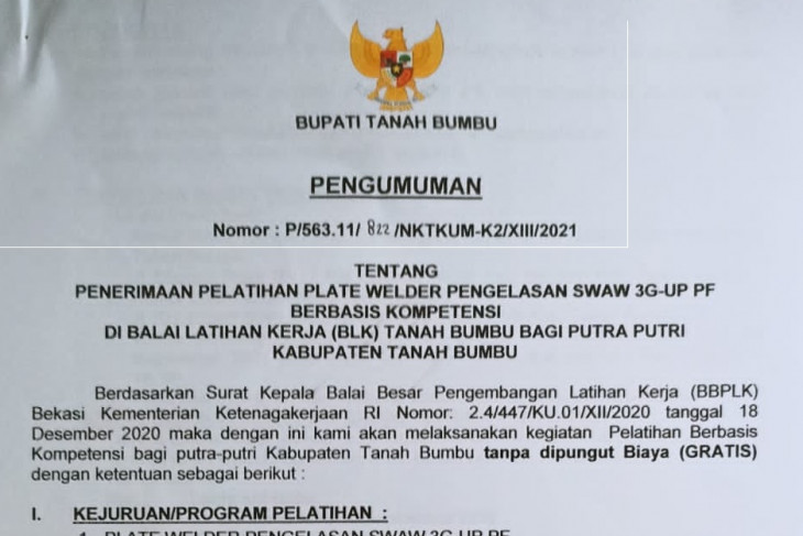 Pemkab Tanbu buka pendaftaran pelatihan kerja