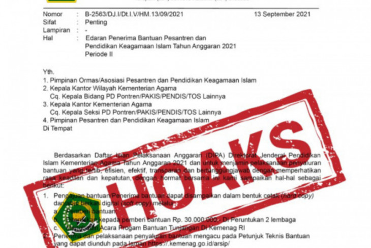 Kemenag tegaskan surat edaran penerima bantuan pesantren hoaks