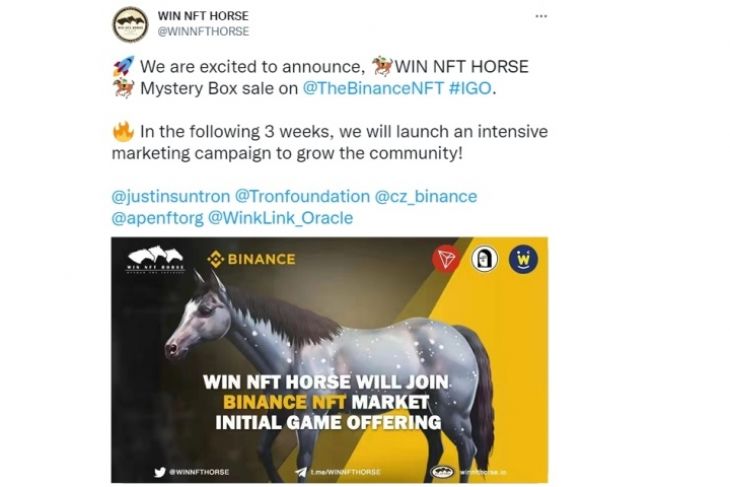TRON's first GameFi project WIN NFT HORSE will launch its first IGO with Binance