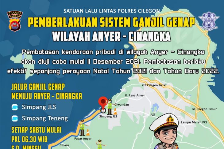 Polres Cilegon uji coba pemberlakuan ganjil genap jalur wisata Anyer-Cinangka