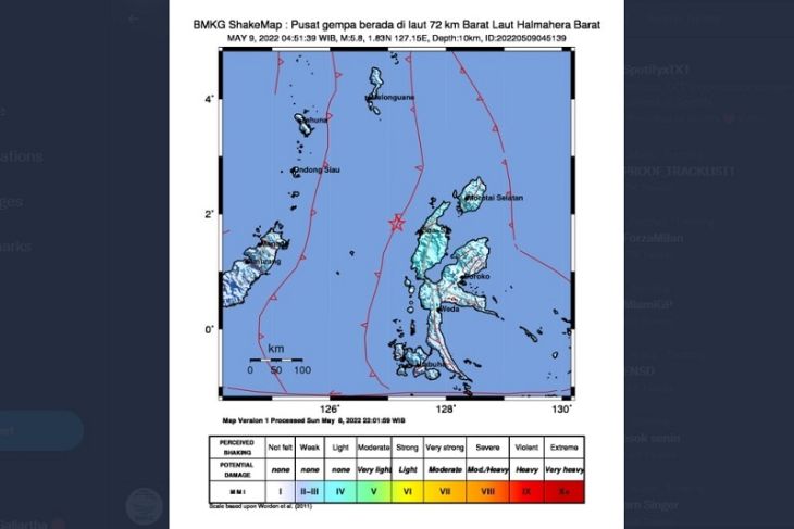 Gempa magnitudo 5,8 guncang  perairan Halmahera Barat