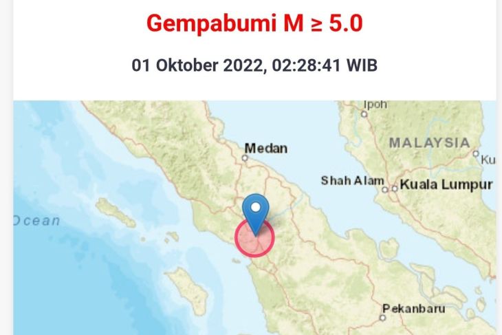 Gempa di Tapanuli akibat aktivitas sesar besar Sumatra segmen Renun