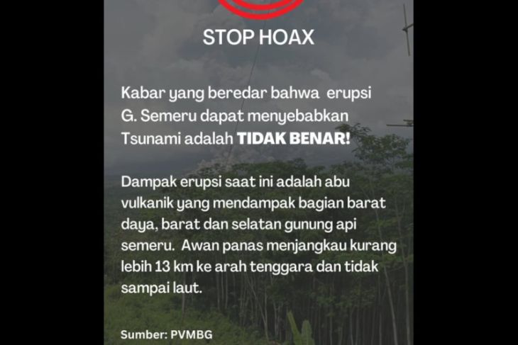 PVMBG: hoaks, Erupsi Gunung Semeru sebabkan tsunami