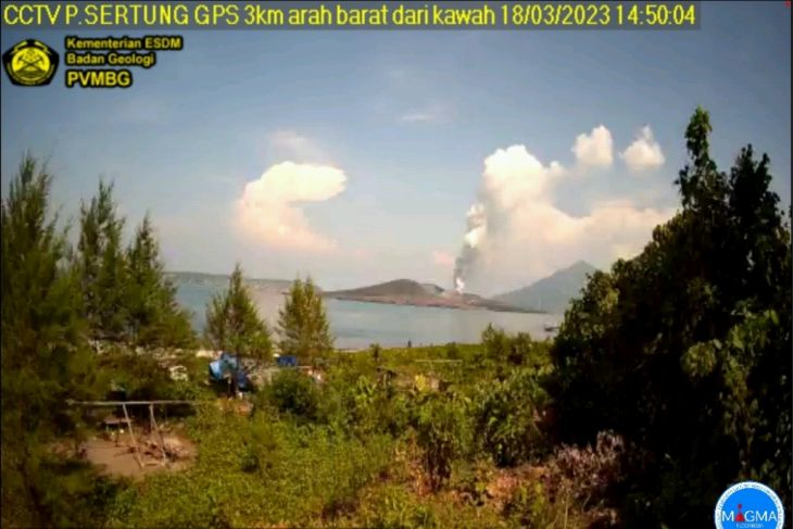 Gunung Anak Krakatau erupsi hingga 500 meter