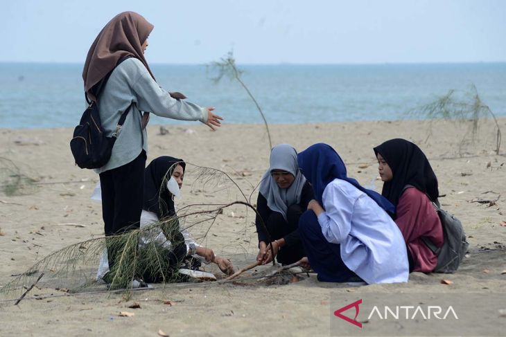 FOTO - Aksi mahasiswa tanam pohon cemara di pantai