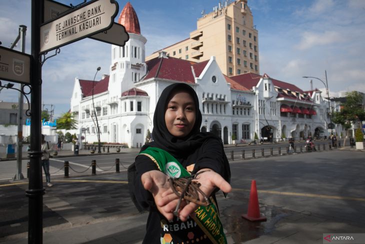 Aksi cabut paku dari pohon di Surabaya