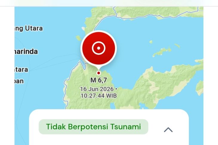 Gempa tektonik daratan magnitudo 6,7 guncang Palu Sulteng