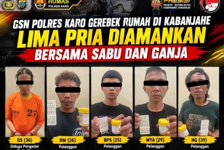 GSN Polres Karo gerebek rumah di Kabanjahe, lima pria diamankan