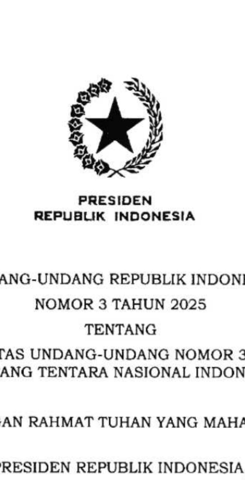 Presiden Prabowo tanda tangani UU TNI