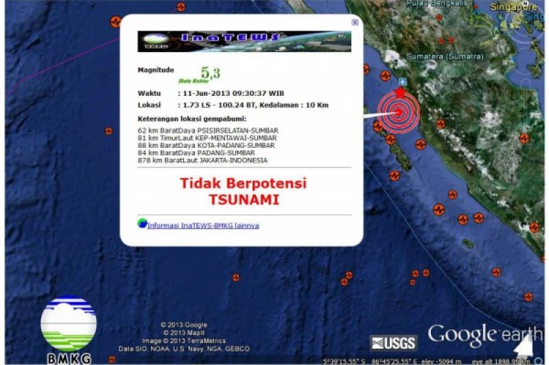 Gempa 5.3 SR Guncang Padang