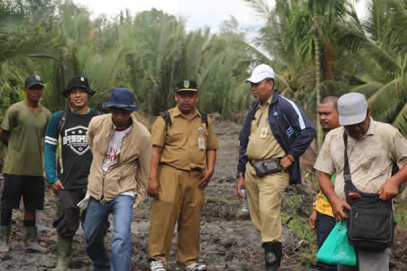 Kadisbun Inhil Tinjau Proses Pembangunan Tanggul Di Tekulai Hilir