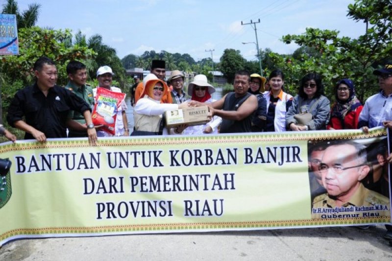 Penyerahan Bantuan Banjir Langgam dari Dinas LHK, Diskes dan IAI Provinsi Riau