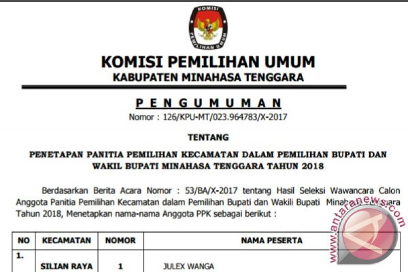 KPU MINAHASA TENGGARA-PENGUMUMAN PENETAPAN PPK (1)