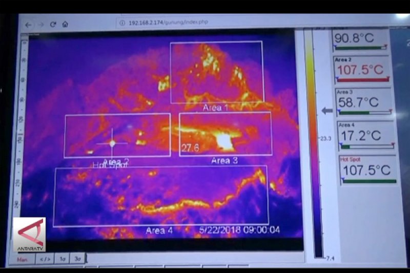 Pijar merah erupsi merapi dari dorongan gas