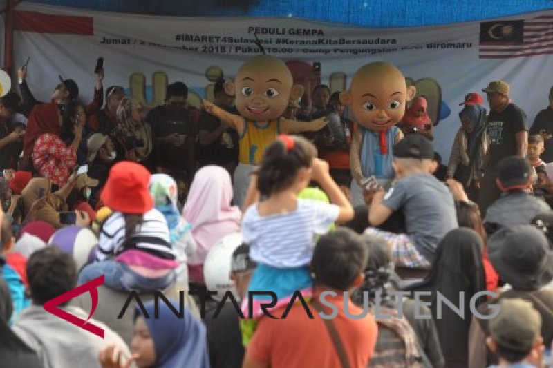 Tokoh Upin dan Ipin menghibur korban gempa