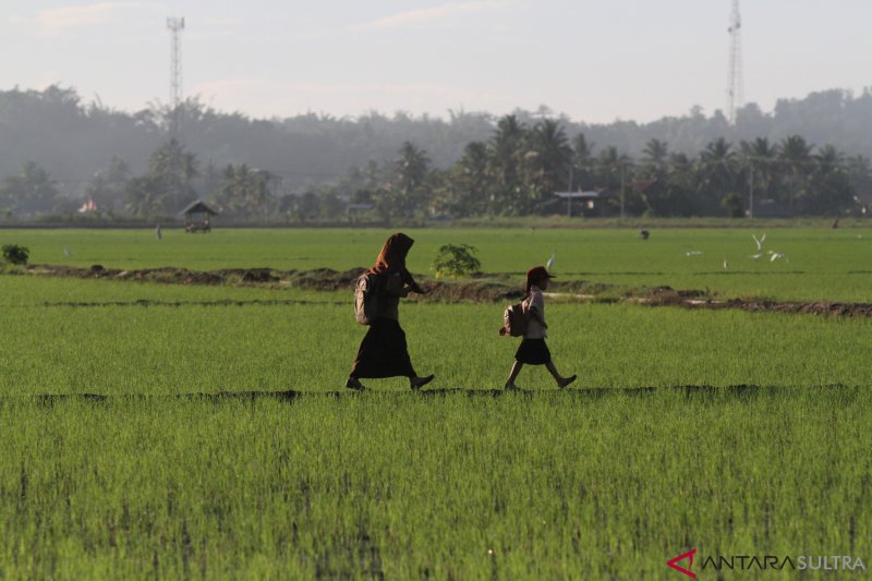 Siswa Naik Rakit Bambu Ke Sekolah