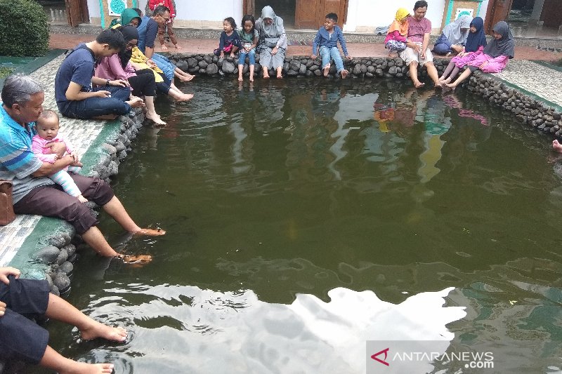 Pemudik manfaatkan kolam ikan terapi gratis di Masjid Iqro Garut