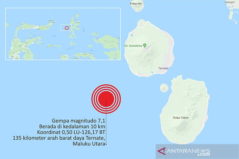 Gempa 7,2 SR di Timur Laut Maluku Utara