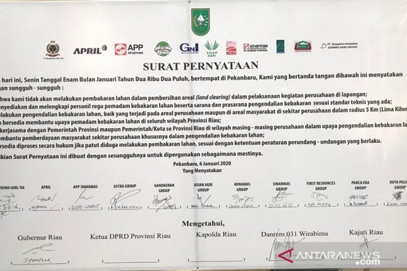 11 perusahaan besar di Riau teken surat pernyataan tidak bakar lahan -  ANTARA News