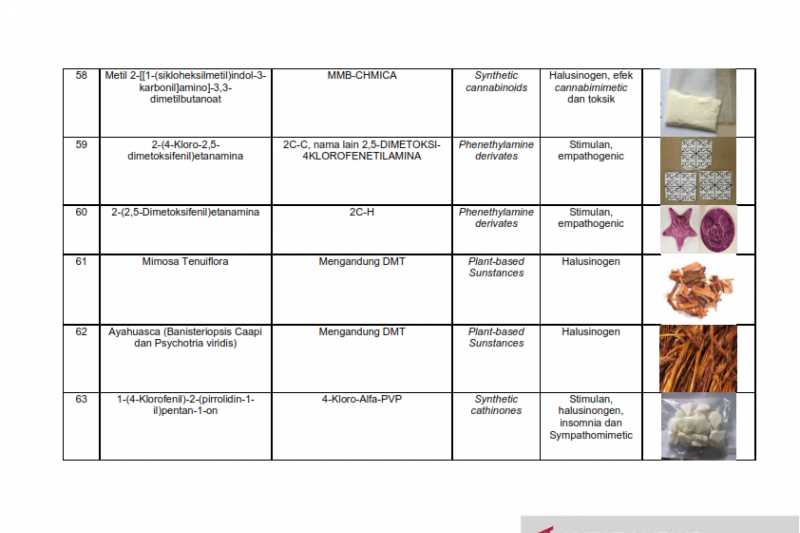 Daftar nama zat NPS yang sudah teridentifikasi di Indonesia Tahun 2019