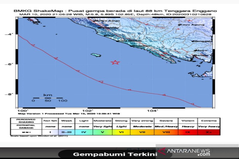 Gempa magnitudo 6,5 guncang barat daya Enggano Bengkulu