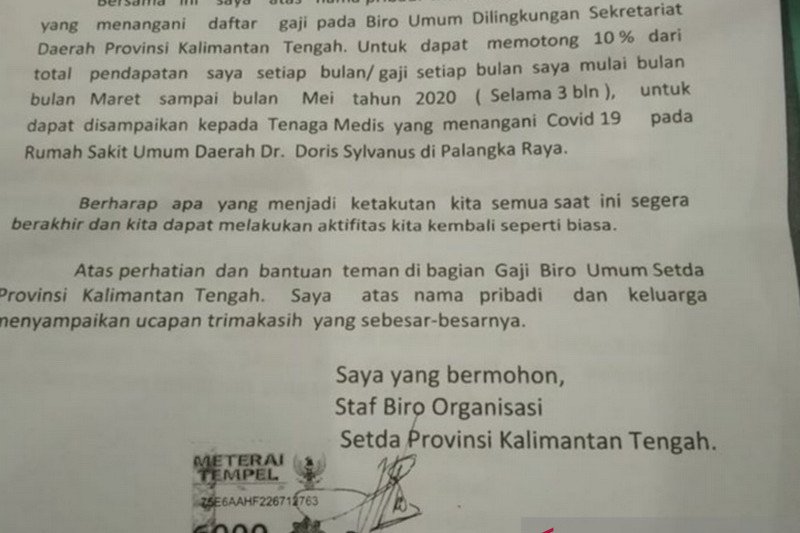 Seorang ASN di Kalteng sumbang sebagian gaji untuk penanganan COVID-19