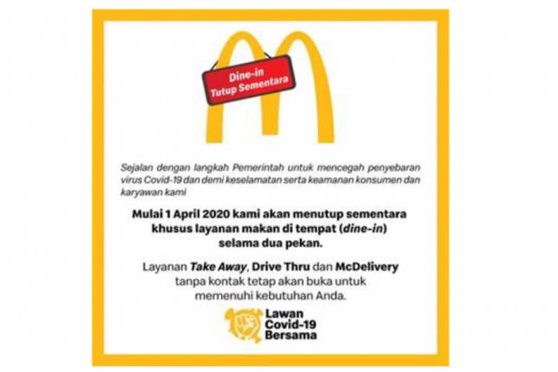 McDonald's tutup sementara layanan makan di tempat - ANTARA