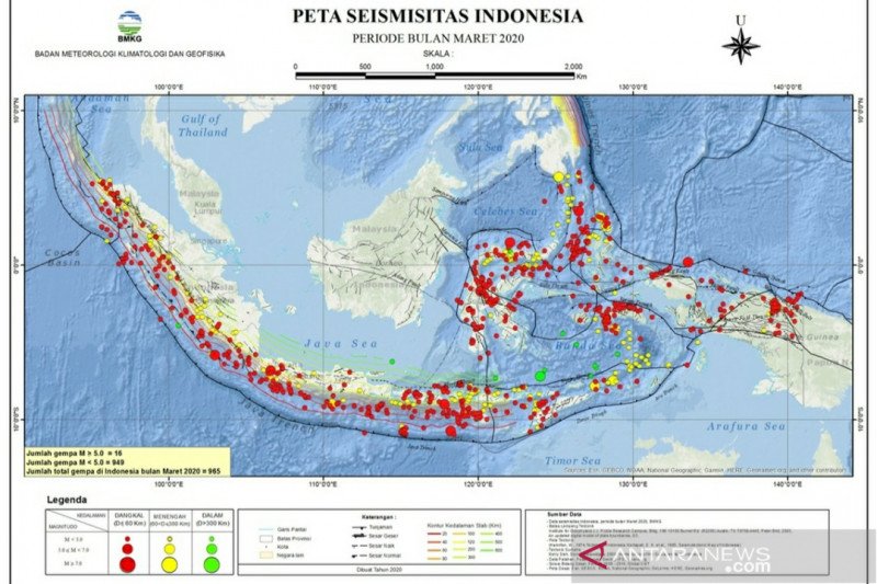 BMKG: 965 kali gempa terjadi selama Maret, satu diantaranya di Sukabumi