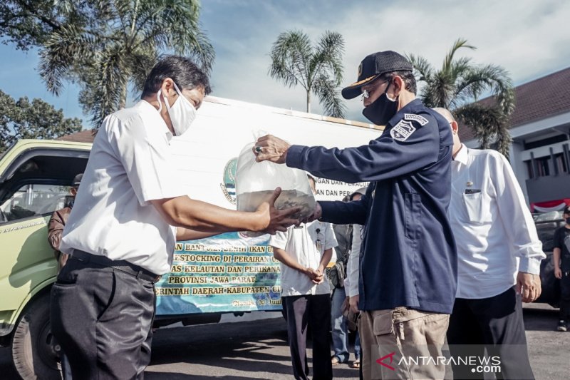 Ribuan benih ikan disebar guna tingkatkan populasi di perairan Ciamis