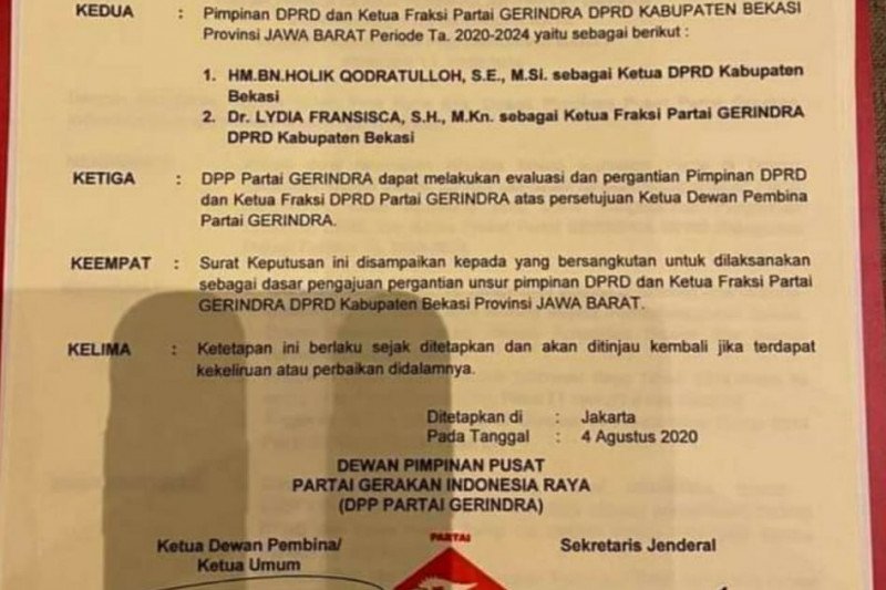 Ketua DPRD Kabupaten Bekasi dari Gerindra akan diganti